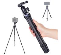 AOKA Trípode de Fibra de Carbono Compacto y Ligero de 28 Pulgadas/1 Libra con Cabeza esférica de 360° para teléfono móvil y cámaras compactas sin Espejo, Color Negro