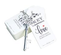 Aokbean 52pcs Vintage Skeleton Key Abrebotellas Favor del partido Favor de la boda Invitado Souvenir Regalo conjunto con Escort Gracias etiqueta de la tarjeta y llavero(Plata Antigua)