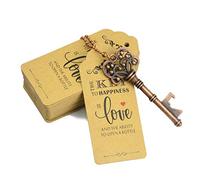 Aokbean 52pcs Vintage Skeleton Key Abrebotellas Favor del partido Favor de la boda Invitado Souvenir Regalo conjunto con Escort Gracias etiqueta de la tarjeta y llavero(Cobre Antiguo)