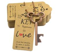 Aokbean Juego de 52 abrebotellas de llave de esqueleto vintage, recuerdo de fiesta, recuerdo de boda, recuerdo de invitado, con tarjeta de agradecimiento de acompañante y llavero (cobre antiguo)