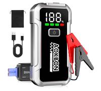 AOKBON Arrancador de Coches 6000A 12V Arrancador de batería para 8L de Gasolina o 6L de Diésel Booster con Pantalla LCD Grande Clips de Seguridad Inteligentes Carga USB y Luz LED