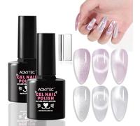 Aokitec Cat Eye Gel Polish Set - morado plateado ojo de gato semipermanente mit Magnet, 9 D U V LED gel de uñas,Cat Magnético Eye Gel Polish, fácil de aplicar duradera, principiantes y DIY en salones