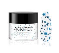 Aokitec Dip Powder con flores secas azules, 1 oz de polvo para inmersión de uñas para arte de uñas francés, polvo para uñas de larga duración para inmersión de uñas, uso en salón de bricolaje