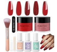 Aokitec Dipping Powder Nails Set - Polvo acrílico rojo y purpurina con base líquida para decoración de uñas, inmersión en uñas acrílicas, kit de iniciación, juego de uñas tú mismo, regalo para mujeres