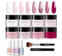 Aokitec Juego de 14 uñas en polvo de inmersión, color rosa magenta y polvo acrílico con base de inmersión activador para brochas, set de iniciación para uñas