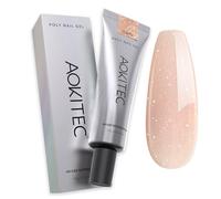 Aokitec Poly Gel de uñas para construir, fortalecer, dar forma y diseñar, gel acrílico de uñas Poly Builder para entusiastas del bricolaje y profesionales, 60 g, color nude claro con brillo fino