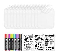 AOKITO 12 Baberos para Pintar Bebés, con 12 Marcadores de Tela de Colores y 3 Plantillas para Pintar, Baberos Impermeables para Bebés, Regalo de Fiesta de Babyshower DIY (22 x 18 cm)
