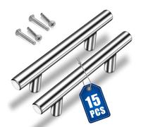 AOKITO 15 Stück Möbelgriffe, Küchengriffe Silber, Hohle Gebürstet Schrankgriffe, Türgriffe aus Edelstahl, mit Schrauben, Bohrlochabstand 128mm, für Schrank Schublade Kleiderschrank Schranktür (200mm)