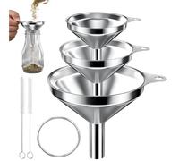 AOKITO 3 Piezas Embudo Acero Inoxidable, Kit de Embudo de Metal, Mini Cocina, con 2 Cepillos, para el Trasvase de Ingredientes Líquidos, Ingredientes Secos y Polvo (Ø: 7,5cm/5,5cm/4,5cm)