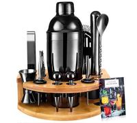 AOKITO Cocktail Set, Coctelera Profesional de Acero Inoxidable de 12 Piezas, Coctelera de 750 ml, Kit Cocktail de Barman con Soporte de Madera para El Hogar o El Bar, Libro de Cócteles