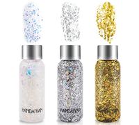 AOKITO Festival Gel de Purpurina para Rostro y Cuerpo - 3 Botellas de Gel Corporal con Cucharas, Purpurina Gruesa para Carnaval, Festival, Mascarada y Maquillaje de Fiesta