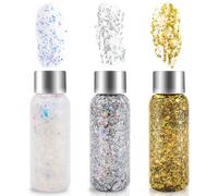 AOKITO Festival Gel de Purpurina para Rostro y Cuerpo - 3 Botellas de Gel Corporal con Cucharas, Purpurina Gruesa para Carnaval, Festival, Mascarada y Maquillaje de Fiesta