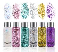 AOKITO Festival Gel de Purpurina para Rostro y Cuerpo - 6 Botellas de Gel Corporal con Cucharas, Purpurina Gruesa para Carnaval, Festival, Mascarada y Maquillaje de Fiesta