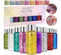 AOKITO Festival Gel de Purpurina para Rostro y Cuerpo - 9 Botellas de Gel Corporal con Cucharas, Purpurina Gruesa para Carnaval, Festival, Mascarada y Maquillaje de Fiesta