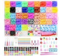 AOKITO Gomas Para Hacer Pulseras Elasticas, 3800 kit Pulseras Gomas Elasticas con Ganchos y Abalorios, 40 Colores para Niñas de Collares y Pulseras de Bricolaje, Regalo para Niño