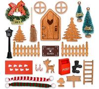 AOKITO Puerta Elfo Navidad Kit, Elfo Puerta Accesorios Navidad, Decoracion Navidad Set con Puerta de gnomo, Mini Arbol Navidad, Corona Navideña, Escoba, Buzón Navidad, Regalos Navideños para Niños