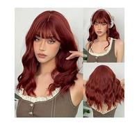 AOKLEY Pelucas Peluca rizada marrón rojiza de Longitud Media con Flequillo, Cosplay sintético, Pelucas de Cabello Natural Ondulado for Mujer, Fibra Resistente al Calor Diario Cabello Natural
