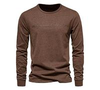 AOKODA Men Base Shirt Men Round Neck Simplicity Longsleeve Tops Men Splicing Causal Shirt Men Comfortable Breathable Sports Shirt F-Coffee L
