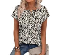 Aokosor Blusas de verano para mujer, con estampado floral, manga corta, cuello redondo, lindas blusas elegantes tipo túnica para el Reino Unido, Estampado de leopardo, S