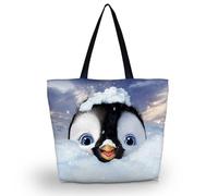 AOKSUNOVA bolso de compras plegable bolso de compras grande bolso de tela bolso de mano impreso bolso de tela con cremallera pingüino