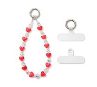 AOKSUNOVA Cadena para teléfono móvil, perlas, correa para teléfono móvil, correa para teléfono móvil, con corazón rojo