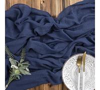 AOKSUNOVA Camino de Mesa Boda Muselina 3m x 80cm Camino de Mesa Camino de Mesa Tela de Gasa Azul Oscuro