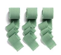 AOKSUNOVA Cinta de Gasa Verde Eucalipto con Bordes Deshilachados, 3 Rollos de 3,8 cm x 6,3 m, Cinta Decorativa para Bodas, Floristería, Decoración de Eventos y Envoltura de Regalos