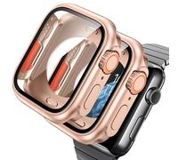 AOKUTDA 2 Piezas Case Dura Compatible con Apple Watch 6/5/4/SE 44mm（Parece Ultra y Ultra 2） 360°Protector Apple Watch SE 44mm Anti Raspado 9H Vidrio de Alta Definición Carcas Tapa Trasera,Rose Gold