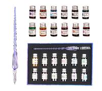 AOKUY Lot de 12 bolígrafos de caligrafía de vidrio, 12 tintas de colores, conjuntos de caligrafía para arte, escritura, firma, decoración, regalo Azul/Plateado