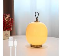 AoLa Lámpara de mesa esférica inalámbrica con asa, lámpara de mesa LED recargable sensor táctil lámpara de mesita de noche con pantalla de cristal naranja luz nocturna portátil colgar,Beige
