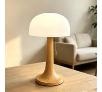 AoLa Lámpara de mesa Pilz lámpara de mesa LED inalámbrica batería recargable 3 temperaturas de color interruptor de tirador recargable por USB-C lámpara de mesita de noche sin cables,A