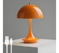 AoLa Lámpara de seta LED Lámpara de mesa con batería Regulable inalámbrica con control táctil Lámpara de mesa Batería recargable por USB 1800mAh Lámpara de seta naranja Lámpara de noche
