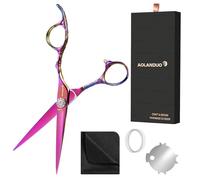 AOLANDUO Tijeras Peluqueria Profesional Rosadas 6" - Tijeras Entresacar de Acero VG10 - Mango Offset/Espada - Para Barbería y Hogar - Con Estuche, Ajustador, Aceite y Paño - 1 Uds