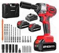 Aolawco Destornillador de impacto de batería 29 en 1 con 2 pilas de litio de 21 V, destornillador de impacto eléctrico de 400 N.m para cambio de neumáticos de coche con 5 llaves de tubo, 4 tornillos,