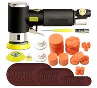 Aolawco Juego de pulidora excéntrica 63 en 1 de aire comprimido para coche, lijadora excéntrica, amoladora angular de aire comprimido, pulidora/pulidora con papel de lija, 30 esponjas, 21 unidades