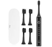 Aolbea Cepillo de dientes eléctrico Sonic con 5 cabezales de cepillo Dupont, resistente al agua IPX7, 5 modos de limpieza y temporizador inteligente, una carga dura 6 meses (negro)