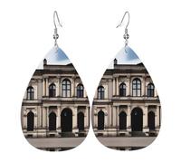 aOld Architecture - Pendientes de cuero con estampado de arquitectura para mujer, aretes colgantes de lágrima, perfectos para fiestas y accesorios de disfraces, talla única, cuero, sin piedras