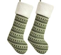 AOLDHYY Gireshome Hot Deal Set of Two Green Chunky Christmas Tree Knitted Metallic Body,Ivory Sherpa Cuff Christmas Stocking - 10"x18"
