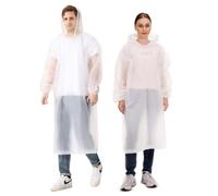 Aolegoo 2 Piezas Chubasqueros Impermeable, Poncho de lluvia Unisex Reutilizable con Mangas Para Ciclismo, Senderismo, Camping, Festival de Música (FR/ES, Letras, Talla única, Regular, Regular, Blanco)