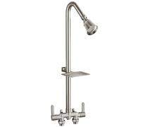 Aolemi Accesorios de ducha para exteriores, sistema de grifo de ducha al aire libre, centro de 3 pulgadas con cabezal de ducha de latón, ducha expuesta de 2 asas con válvula de mezcla de latón, con