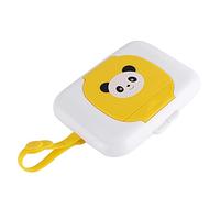Aolidsive Caja de Toallitas Húmedas para bebé, Dispensador de Pañuelos de Viaje con Correa de Silicona para Cochecito, Cuna, Material PP Portátil para Exteriores, Azul y Blanco (panda amarillo)