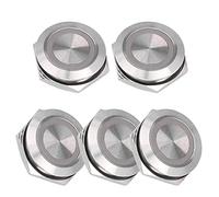 Aolidsive Interruptor de Botón Momentáneo de Metal de 19 Mm con LED de Acero Inoxidable de Reinicio Automático para Automóviles y Dispositivos Domésticos (DC12~24V GREEN)