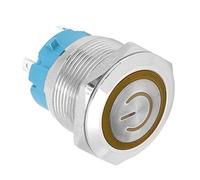 Aolidsive Interruptor de Botón Pulsador de 22 Mm, 4 Pines, Auto-Reinicio, | 3-6 VCC sin circuito común, orificio de montaje de 1/4 pulg., cabeza plana con anillo LED verde, panel de control