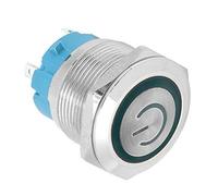 Aolidsive Interruptor de Botón Pulsador de 22 Mm, 4 Pines, Auto-Reinicio, | 3-6 VCC sin circuito común, orificio de montaje de 1/4 pulg., cabeza plana con anillo LED verde, panel de control