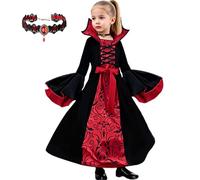 AOLIUP Disfraz de Vampiro Niña: Disfraces Halloween Vampiresa Niñas Vestido de Bruja Para Carnaval Cosplay Fiesta (M (7-9 años))