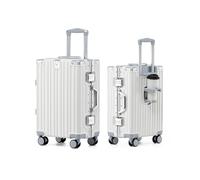 Aoliwei Maleta de mano S 55 cm, marco de aluminio, maletín rígido de 100% policarbonato, aprox. 40 l, maletín de viaje premium con soporte para bebidas y candado TSA, silencioso con 4 ruedas, Blanco