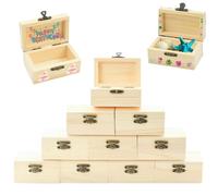 AolKee 10 mini cofres del tesoro, cajas pequeñas de madera con tapa y cierre de metal, cajas decorativas, cajas de madera para manualidades para cumpleaños infantiles, 9 x 5,5 x 5 cm