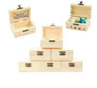 AolKee 6 mini cofres del tesoro con tapa de madera, cajas pequeñas de madera con tapa y cierre de metal, cofre del tesoro para cumpleaños infantiles, cajas de madera para manualidades, 9 x 5,5 x 5 cm
