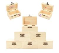 AolKee 6 mini cofres del tesoro con tapa de madera, cajas pequeñas de madera para manualidades, con tapa y cierre de metal, cofre del tesoro para cumpleaños infantiles, cajas de madera para