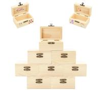 AolKee 8 mini cofres del tesoro con tapa de madera, cajas pequeñas de madera para manualidades, con tapa y cierre de metal, cofre del tesoro para cumpleaños infantiles, cajas de madera para